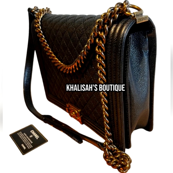 New!! VERY RARE! CHANEL BOY JUMBO Large Flap Messenger Shoulder Bag Black CAVIAR - Picture 14 of 17